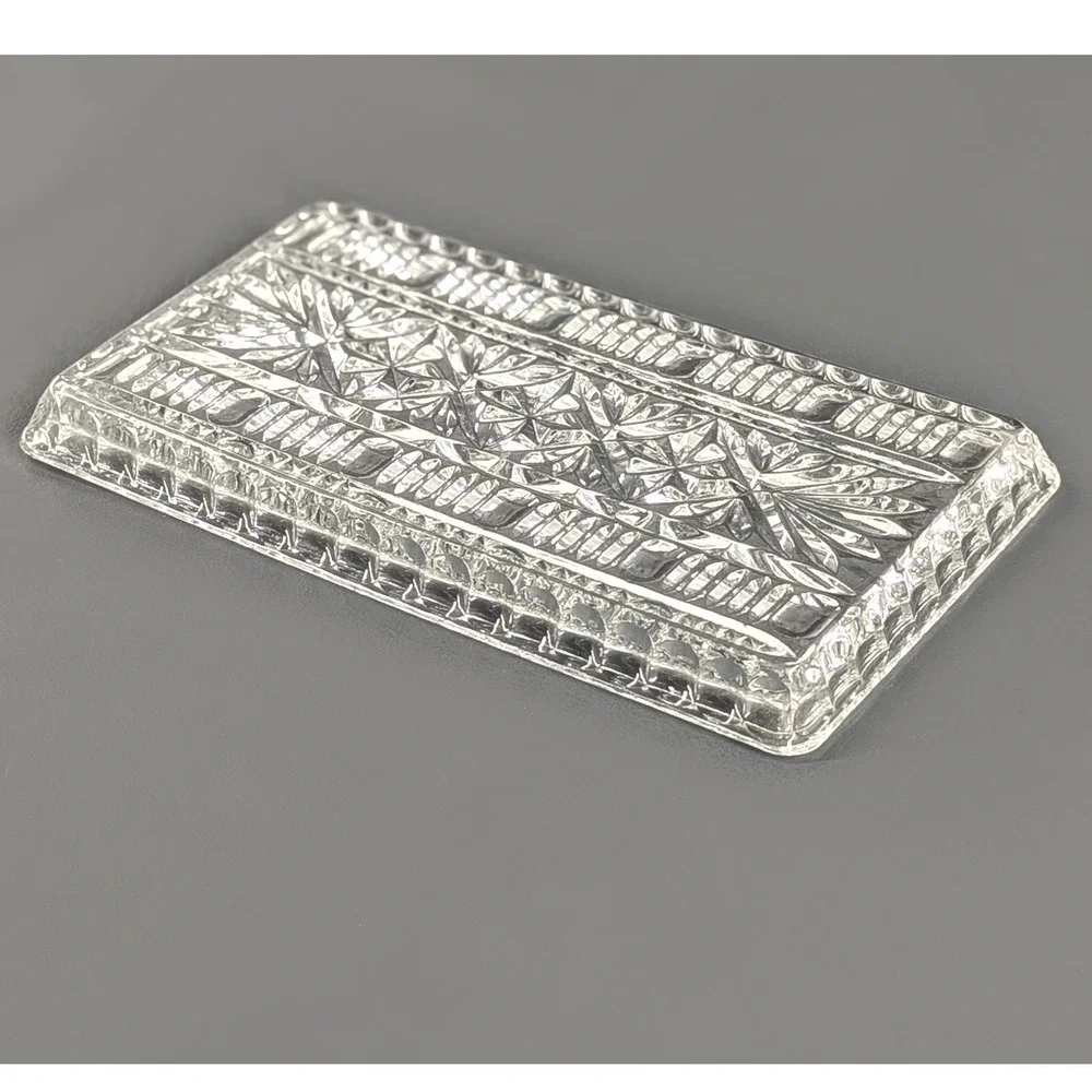 Vintage Clear Pressed Glass Rectangular Vanity Tray Starburst Pattern 7in